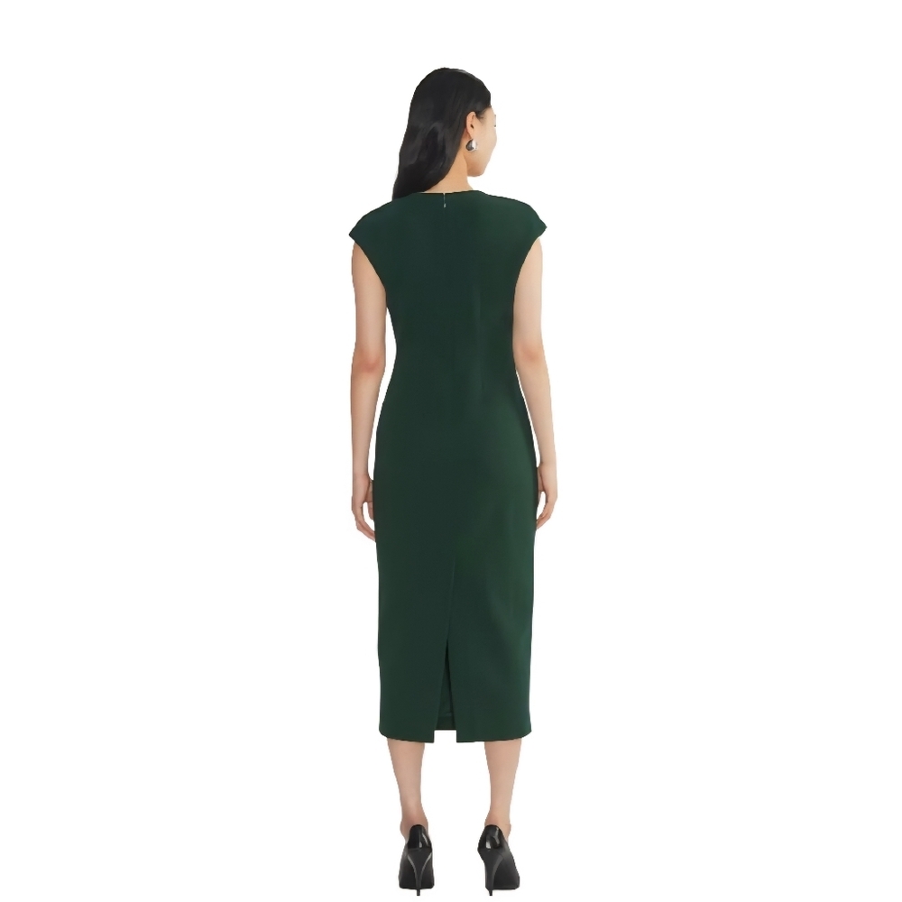 BABATON ARITZIA 'Press' V-neckline Forest Green Midi Dress - Picture 2 of 14